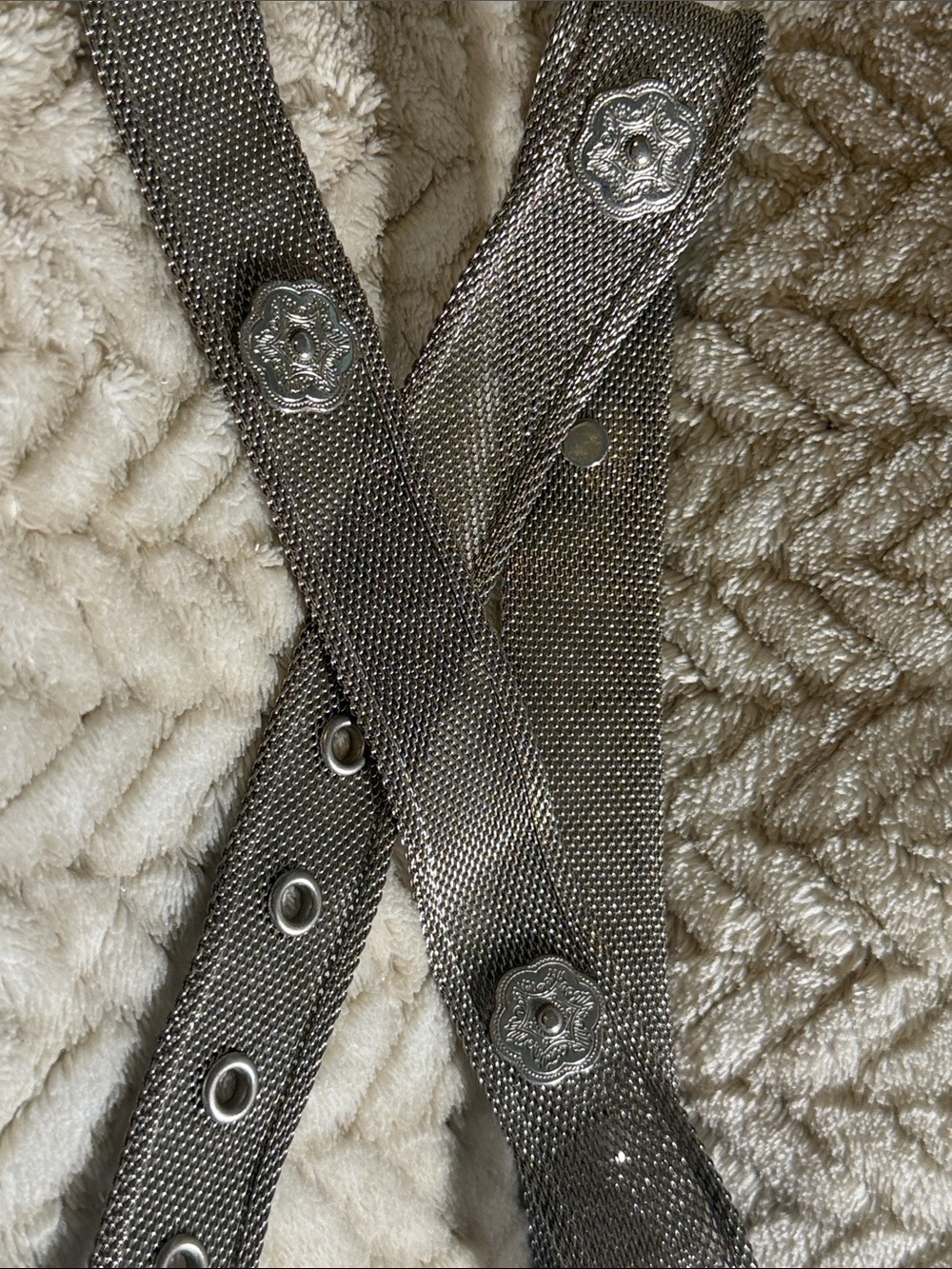 VTG UMECO French Metal Mesh Silver Women Belt w/Concho-Style Buckle 35” Long - Picture 5 of 6